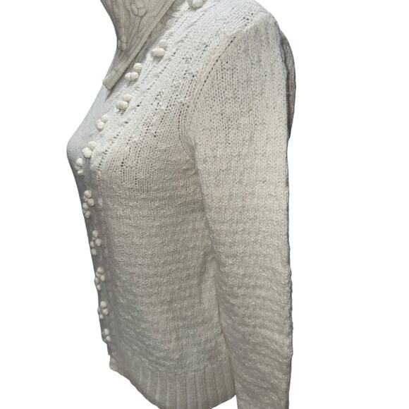 Garnet Hill Women’s Sweater Cable Turtleneck Asymmetrical Bobble detail Ivory SM - Picture 8 of 12